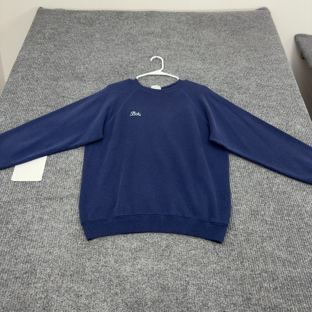 Vintage Hanes Sweatshirt Mens L Navy Cotton Blend Embroidery Crewneck Retro